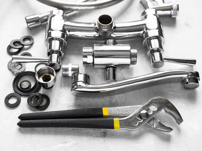 Chrome sink parts and plumbing tools